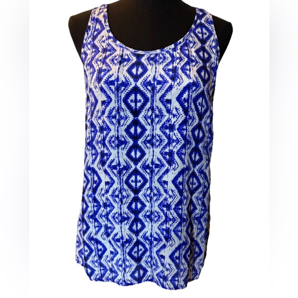 Cynthia Rowley Women's 100% Silk Sleeveless Blue & White Top, Size Medium